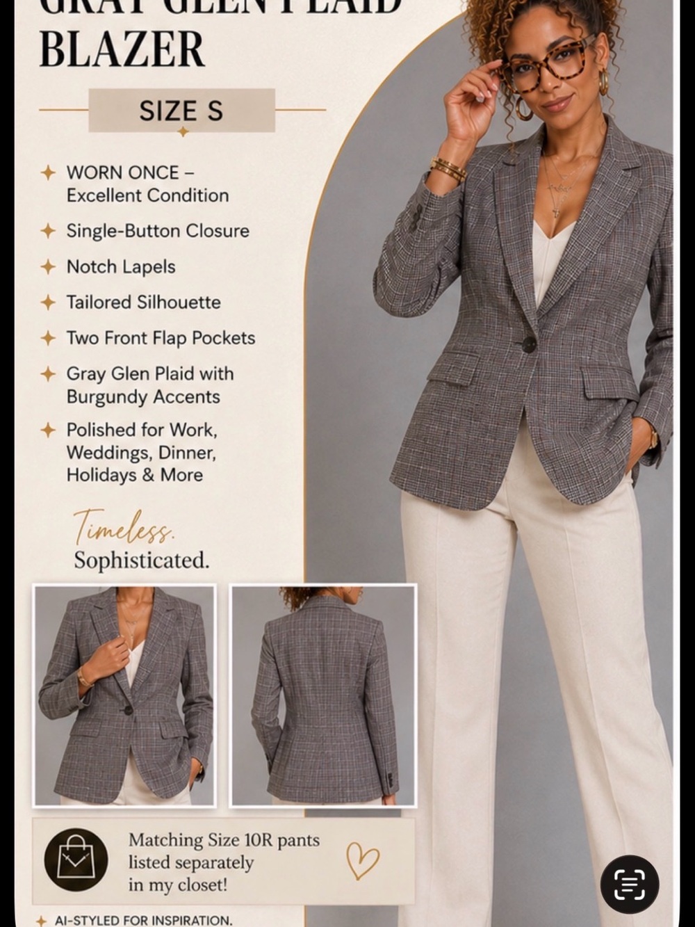 Express Women's Gray Plaid Tailored Blazer